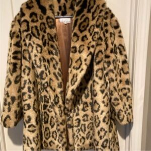 Women's Leopard Print Faux Fur Coat in Tan and Black